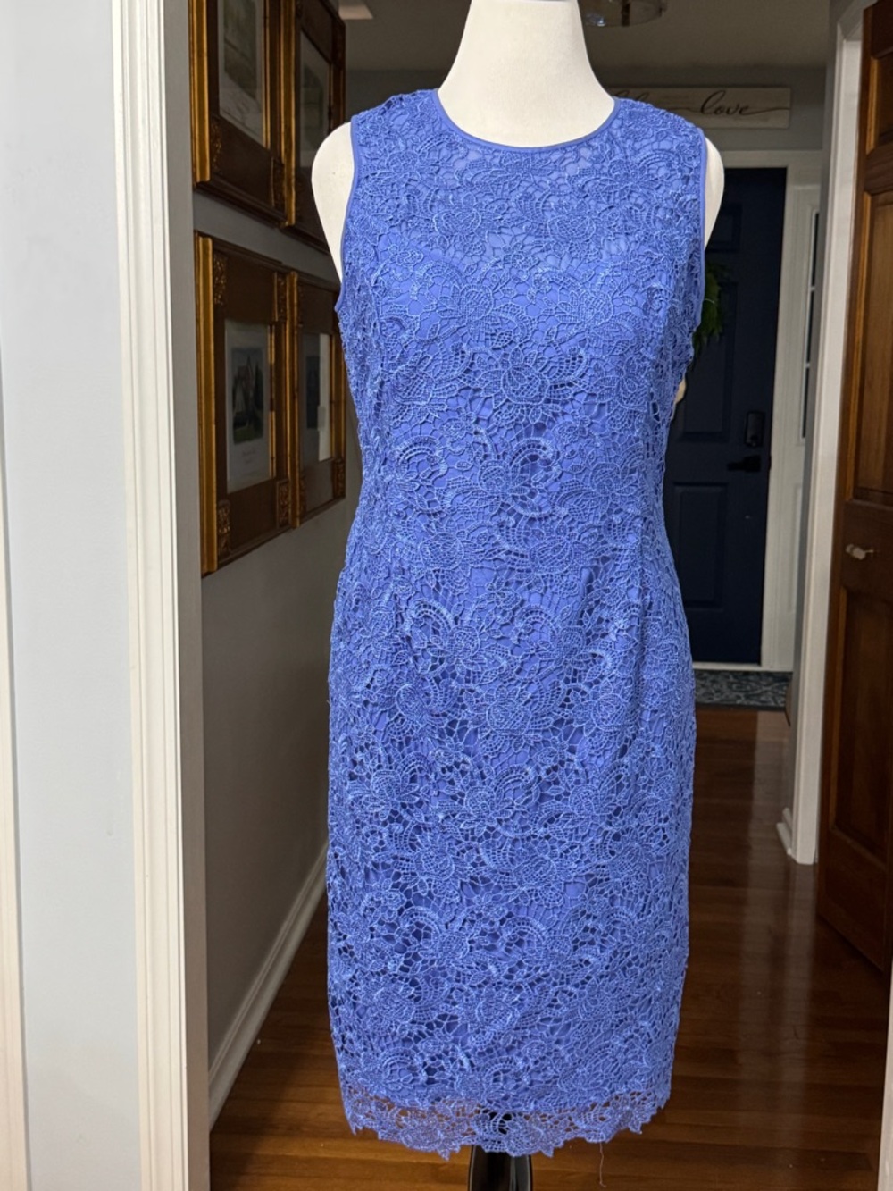 White House Black Market WHBM Bellflower Blue Lace Sheath Midi Dress 14 NWT